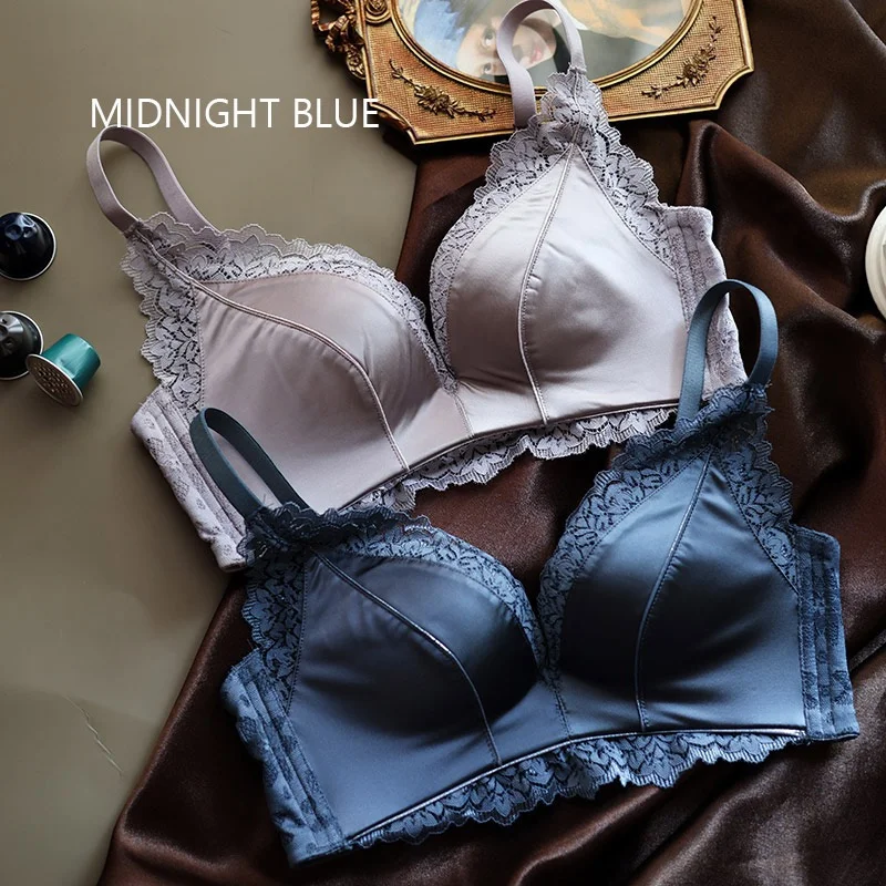 Non-marking underwear gather to close the breasts and put up anti-sagging bra silk surface sexy lace pure desire Suit | Женская одежда