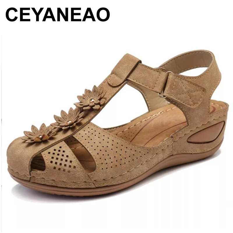 CEYANEAOPlus/большие размеры; модные летние сандалии с цветочным узором для женщин; пляжная обувь на танкетке; удобная женская обувь на высоком каблуке; легкая обувь на платформе