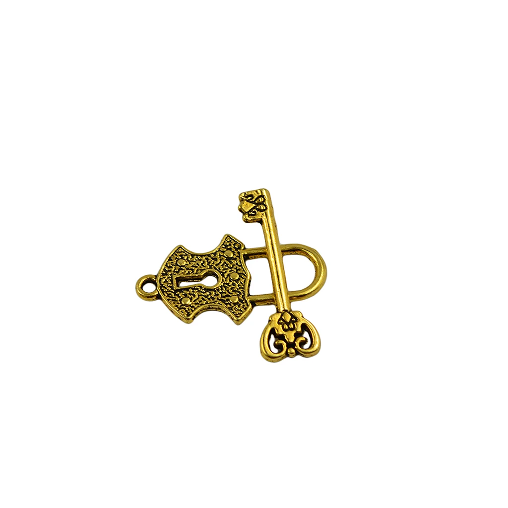30 Set Of Vintage Key And Padlock Connector Alloy Clasps For Jewelry Creation Crafts - Antique Gold