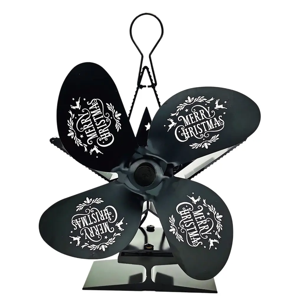 

Black Fireplace 4 Blade Heat Powered Stove Fan komin Log Wood Burner Eco Friendly Quiet Fan Home Efficient Heat Distribution