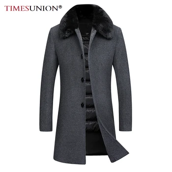 

Winter Warm Mink Wool Trench Coat Men Mid-length Thick Coats Fur Collar 90% White Duck Down Vest Woolen Long Jacket Men M-6XL