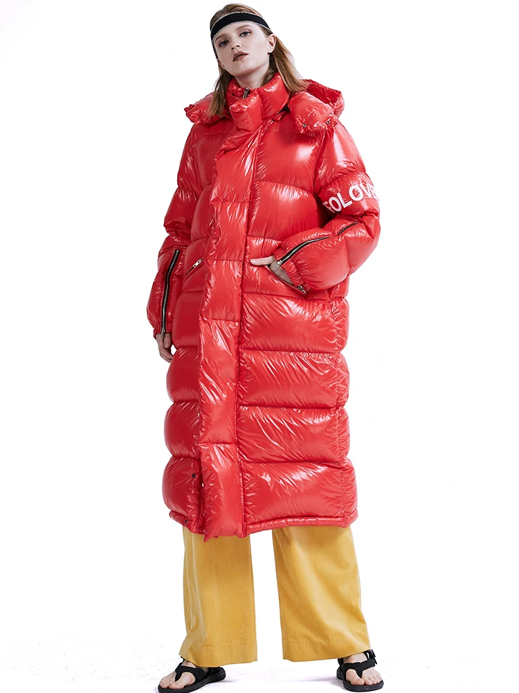 Зимняя теплая куртка-пуховик красного и синего цвета, удлиненная женская длинная теплая куртка, пушистое пуховое пальто в стиле хлеба для холодной погоды, F236