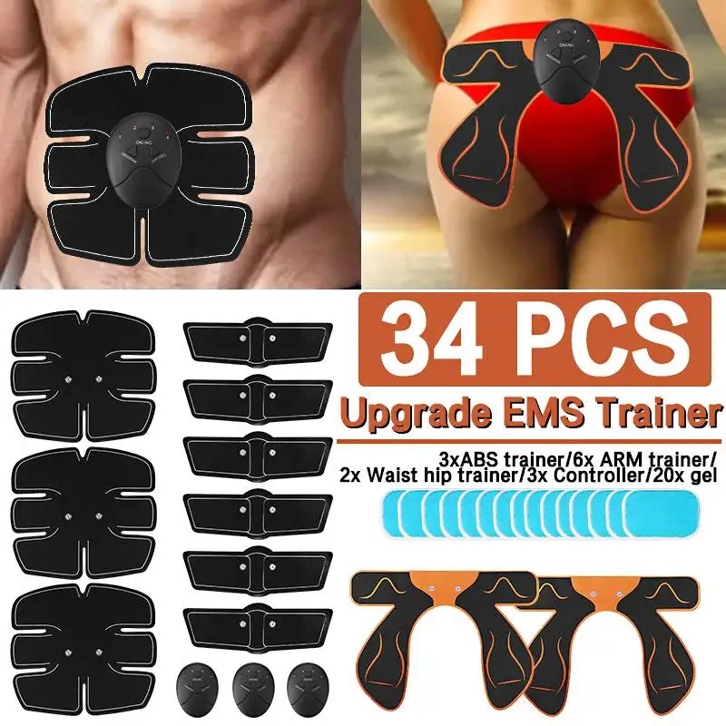 

34PCS Abdominal Muscle Stimulator EMS Abs Fitness Equipment Training Gear Muscles Trainer Home Gym Exercise Fitness Weight Loss