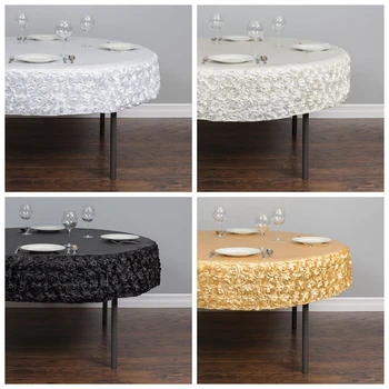 

Good Looking Round Satin Rosette Poly Tablecloth Top Overlay Wedding Table Cloth Cover Hotel Event Decoration