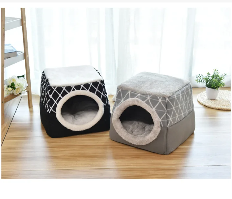 Двойного назначения полузакрытый гнездо для домашних животных зимние теплые кошка Гнездо Складная домашняя кошка подушка, кровать для собаки, роскошная кровать