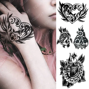 

Waterproof Temporary Tattoo Sticker Color Old School Fake Tatto Flash Tatoo Hand Arm Heart Leaves Tato body art for Women Men