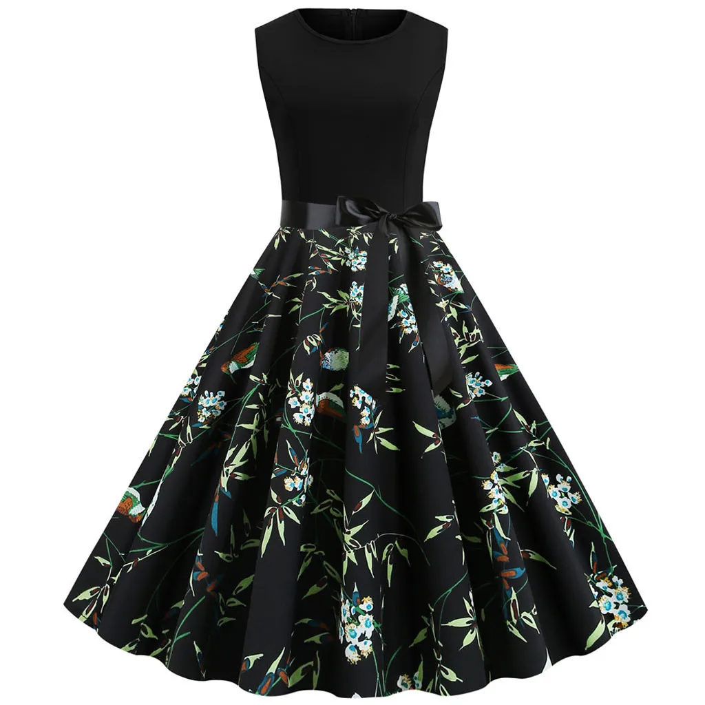 2020 летние женские платья повседневные винтажные вечерние средней длины черное