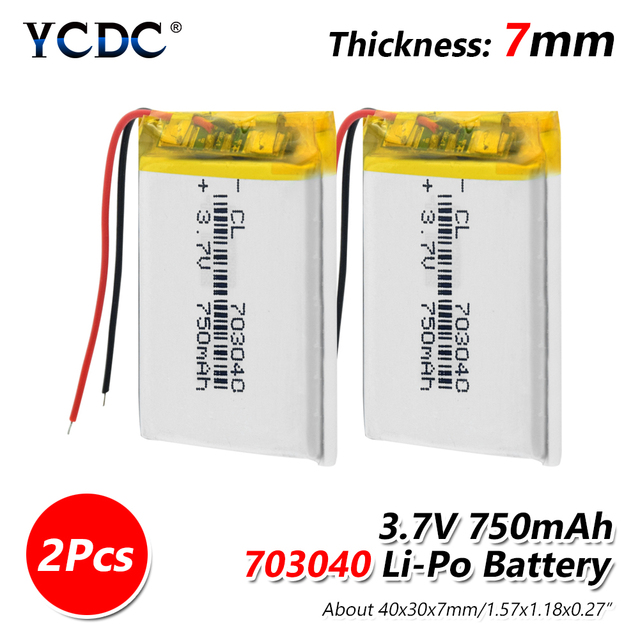 pcs 3.7V 750mAh 703040 lipo polymer lithium rechargeable battery for MP3 MP4 MP5 GPS DVD recorder headset e-book camera