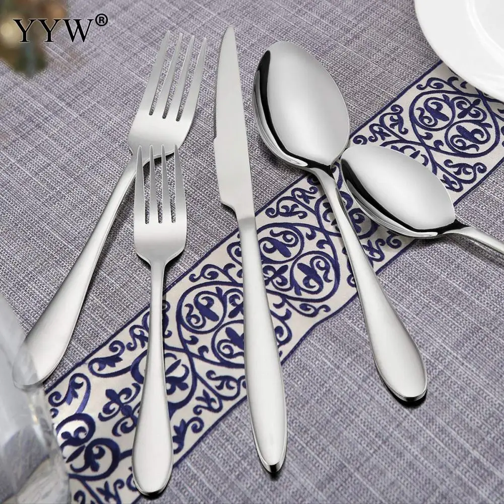 

Silver Stainless Steel Cutlery Set Solid Color Steak Knife Dinner Knife Restaurant Flatware Dinnerware Set Cubiertos Talheres