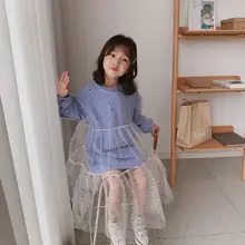 Коллекция года, платье в Корейском стиле для девочек в стиле пэчворк Модные осенние платья с длинными рукавами для девочек 2-7 лет