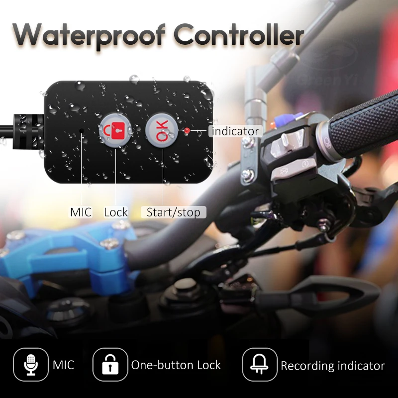 GreenYi Wi Fi Видеорегистраторы для мотоциклов Dash Cam 1080P + Full HD спереди и вид сзади