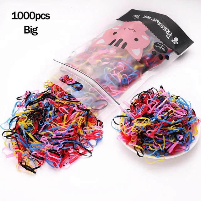 1000pcs/Pack Girls Colorful Small Disposable Rubber Bands Gum For Ponytail Hold Scrunchie Hair Bands Fashion Hair Accessories 1000 colors big