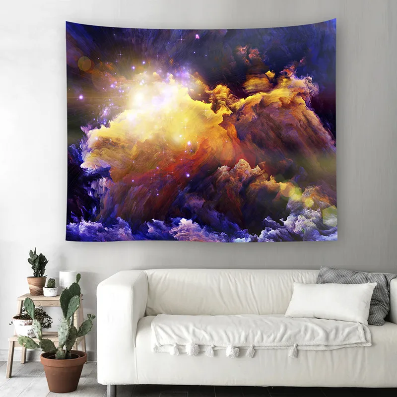 Блестящий гобелен с изображением космоса, яркий светильник, звездное небо и облачная жизнь, картина с изображением земли, тканевое домашнее настенное одеяло - Цвет: 3