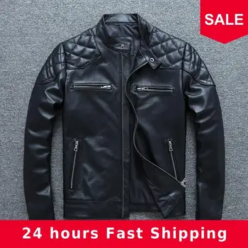 

2020 Black Men Slim Fit Motorcycle Leather Jacket Plus Size XXXXXL Genuine Cowhide Russian Autumn Biker's Leather Coat