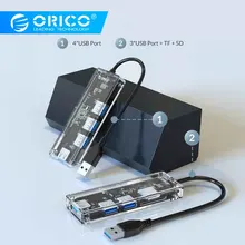 ORICO все в одном Прозрачный USB 3,0 концентратор мульти USB Высокоскоростной разветвитель 4 порта устройство для чтения карт SD TF OTG адаптер для компьютера