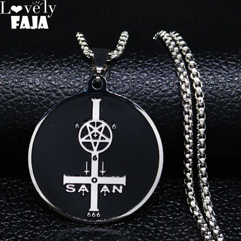 2021 Satan Inverted Cross Pentagram Black Enamel Stainless Steel Necklaces for Men/Women Jewelry cadenas para hombre N3208S03 | Украшения и
