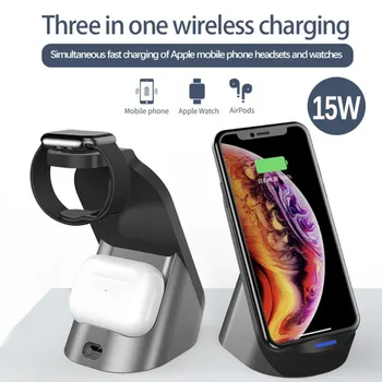 

3 In 1 Qi-Certified Wireless Charger Fast Wireless Charging Station Charger Stand Dock For Iphone Airpods Apple Watch For Galaxy