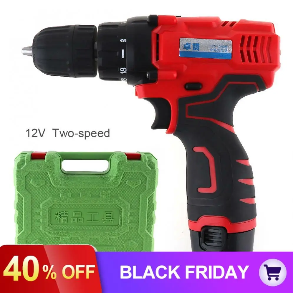 

AC 100 - 240V Cordless 12V Electric Drill Tool Box with Rotation Adjustment Switch and Two-speed for Handling Screws /Punching