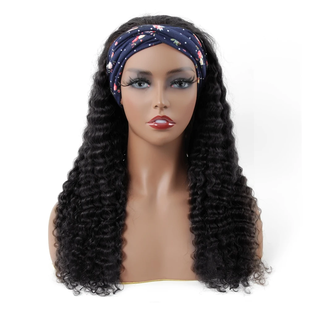 Deep Wave Silk Headband Wig Human Hair Brazilian Half Wigs for Black Women 12-26 inches Remy Headband Wigs No Glue Wigs