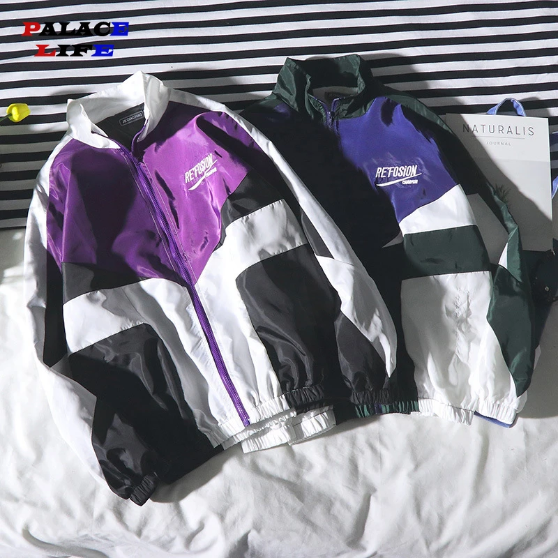 Hip Hop Spring Jackets Men Windbreaker Patchwork Autumn Loose Casual Jacket Couple Thin Jacket Loose Large Size Zipper Coat white jacket men