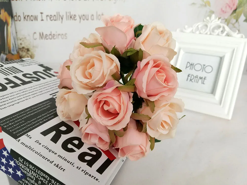 12 Head Curled Roses Royal  Bouquet Artificial Flowers Wedding Decorative Flores Party Decor Simulation Silk Fake Flower-11