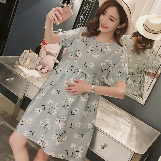 

Summer Japanese Style New Style Maternal Nursing Maternity Dress Floral Print Short Sleeve Qmilch Maternal Lactation Time of Chi