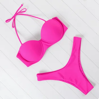 

Solid Bikini Push Up Bandeau Swimsuit Sexy Swimsuit Bathing Suit Beachwear Swimming High Cut Leopard Bikini Set Swimwear Women