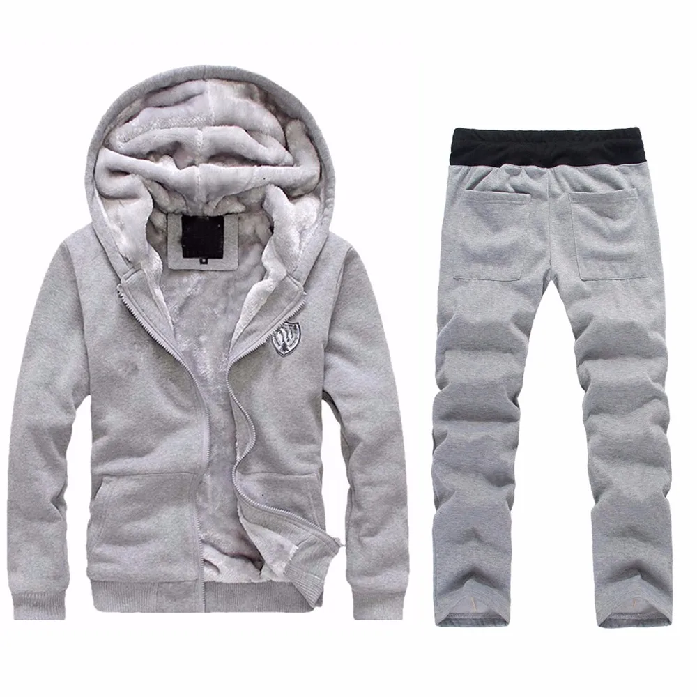 

Mens Tracksuit Warm Fleece Sport Hooded Sweatshirt Coat Hoodies+Pants Sweat Suit Men Warm Fur Inside Winter Sweatshirt 10.15