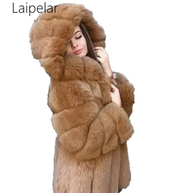 Laipelar элегантный искусственный Лисий мех Женская Зимняя мода средней длины искусственный Лисий мех женские теплые пальто из искусственного лисьего меха женские