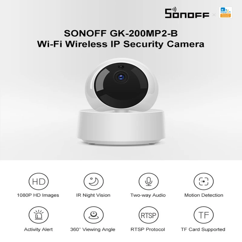 SONOFF GK-200MP2-B, умный дом, мини Wifi камера, беспроводная IP камера 1080P HD камера, 360 ИК, ночное видение, детский монитор, работа с eWeLink