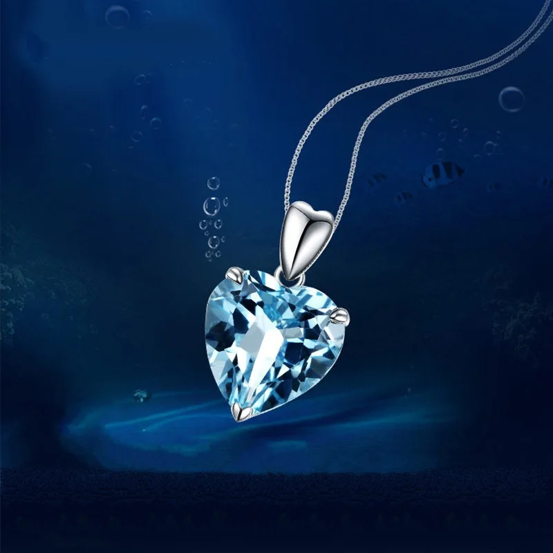 Natural Blue Topaz 100% S925 Sterling Silver 45cm Necklace Pendant for Women