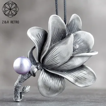 

Jewelry Flower Pendants Long Necklace for Women Vintage Plant Bead Rope Suspension Rope Chains Choker Wholesale Alloy jewellery