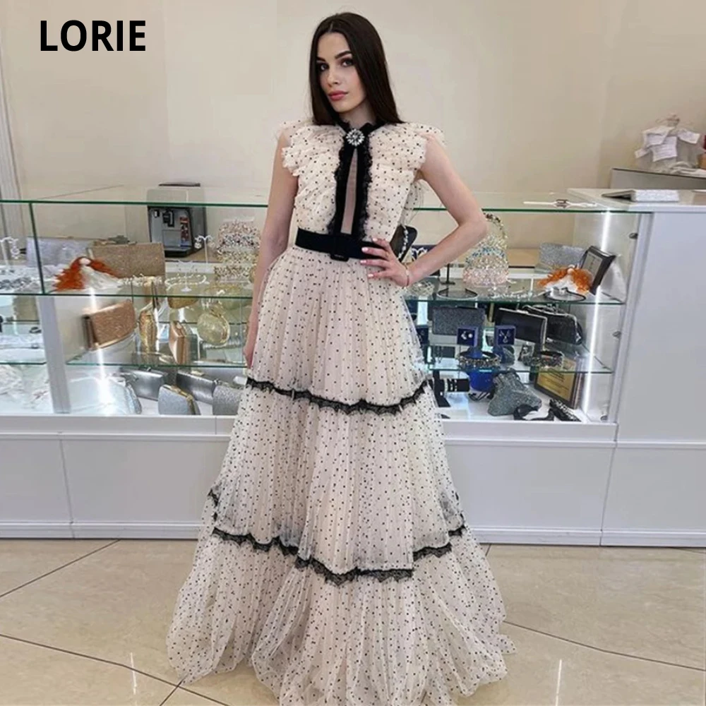 

LORIE 2022 белое черное ТРАПЕЦИЕВИДНОЕ вечернее платье в горошек с высоким воротником кружевное платье без рукавов для вечеринки халаты для коктейвечерние платье для выпускного вечера