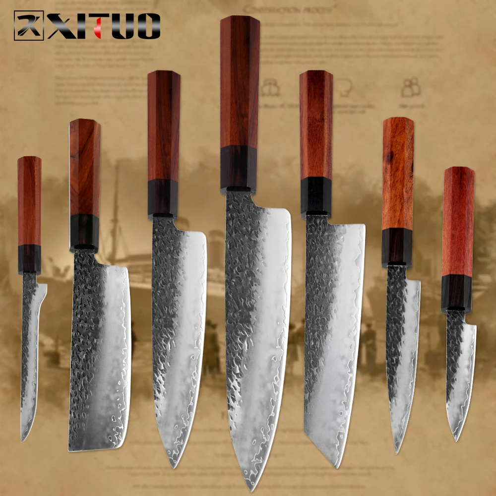 

XITUO Kitchen Chef Knife Three-layer Steel Handmade Forged Sharp Cleaver Kiritsuke Boning Santoku Paring Knives Cooking Tools