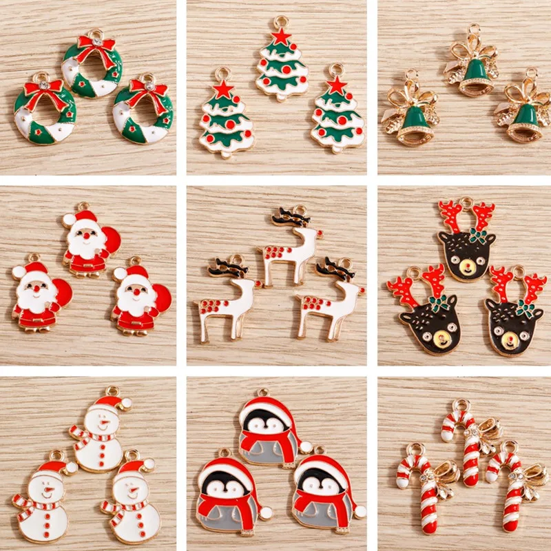 10 teile/los Emaille Tier Charms für Schmuck Machen Santa Claus Baum Hirsch Glocke Handschuh Charms Anhänger für Halsketten Ohrringe Geschenk