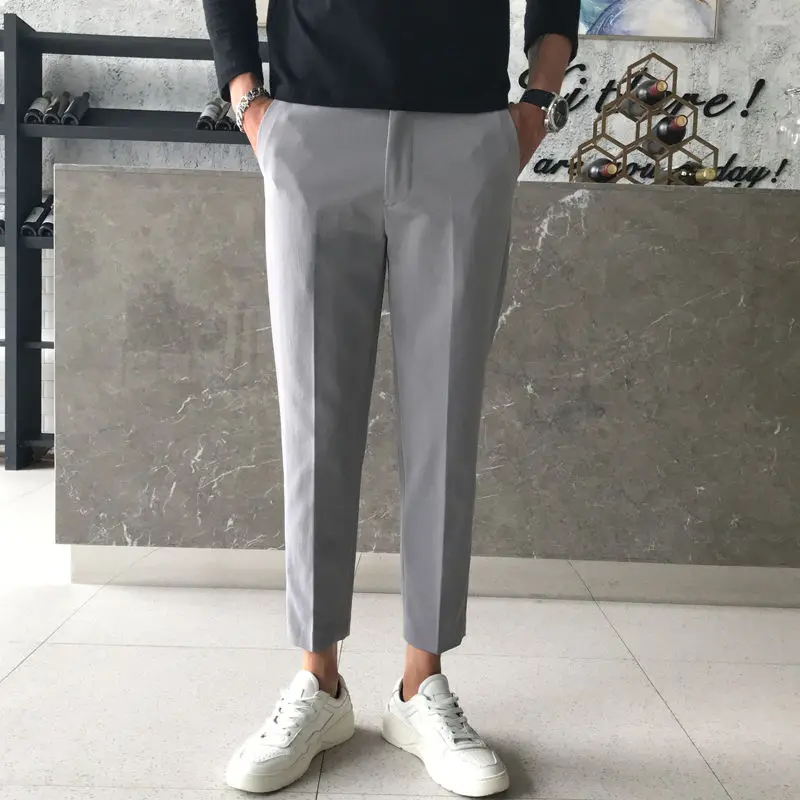 Pantalones Capri de vestir para hombre, pantalón largo informal, ajustado,  clásico, de talla grande, para oficina, Primavera|Pantalones de traje| -  AliExpress