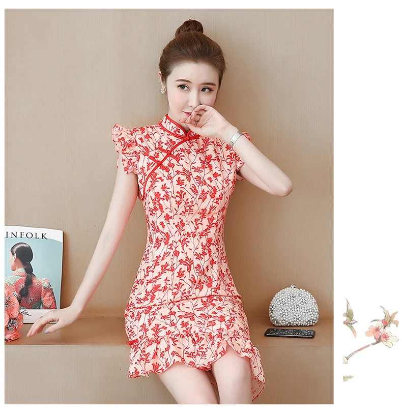 Женское китайское платье улучшенное cheongsam сексуальное qipao тонкое облегающее атласное платье без рукавов с цветочным принтом элегантное платье qipao - Цвет: color1