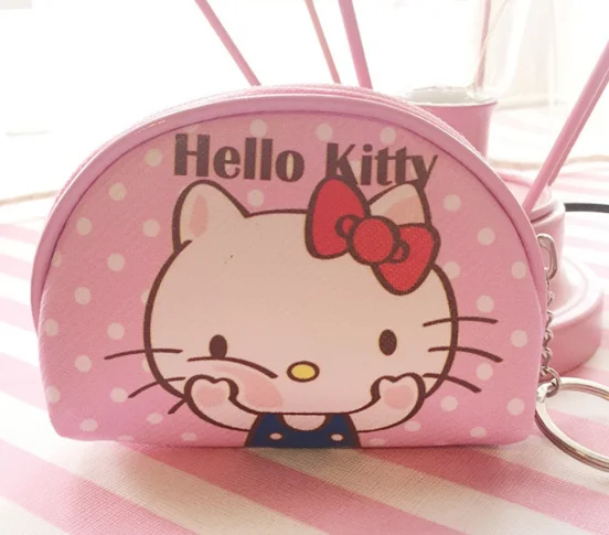 Фиолетовый Hello kitty холщовый ручной кошелек для монет и кошелек, чехол, сумка; карманная цепочка для ключей, женская сумка-держатель для макияжа - Цвет: Фиолетовый