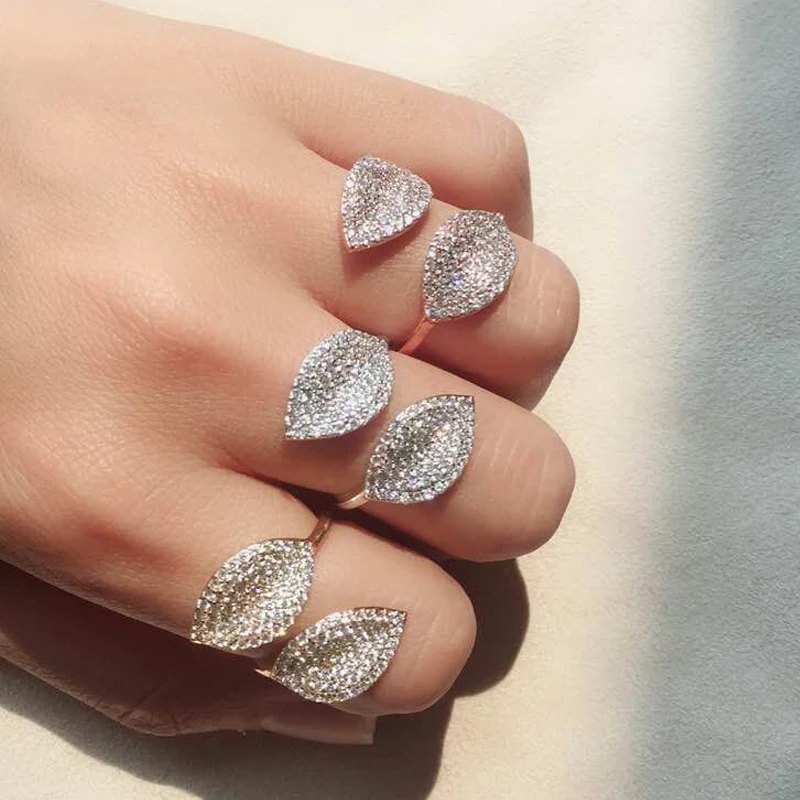 Открытые Кольца с инкрустацией из кубического циркония уникальный дизайн