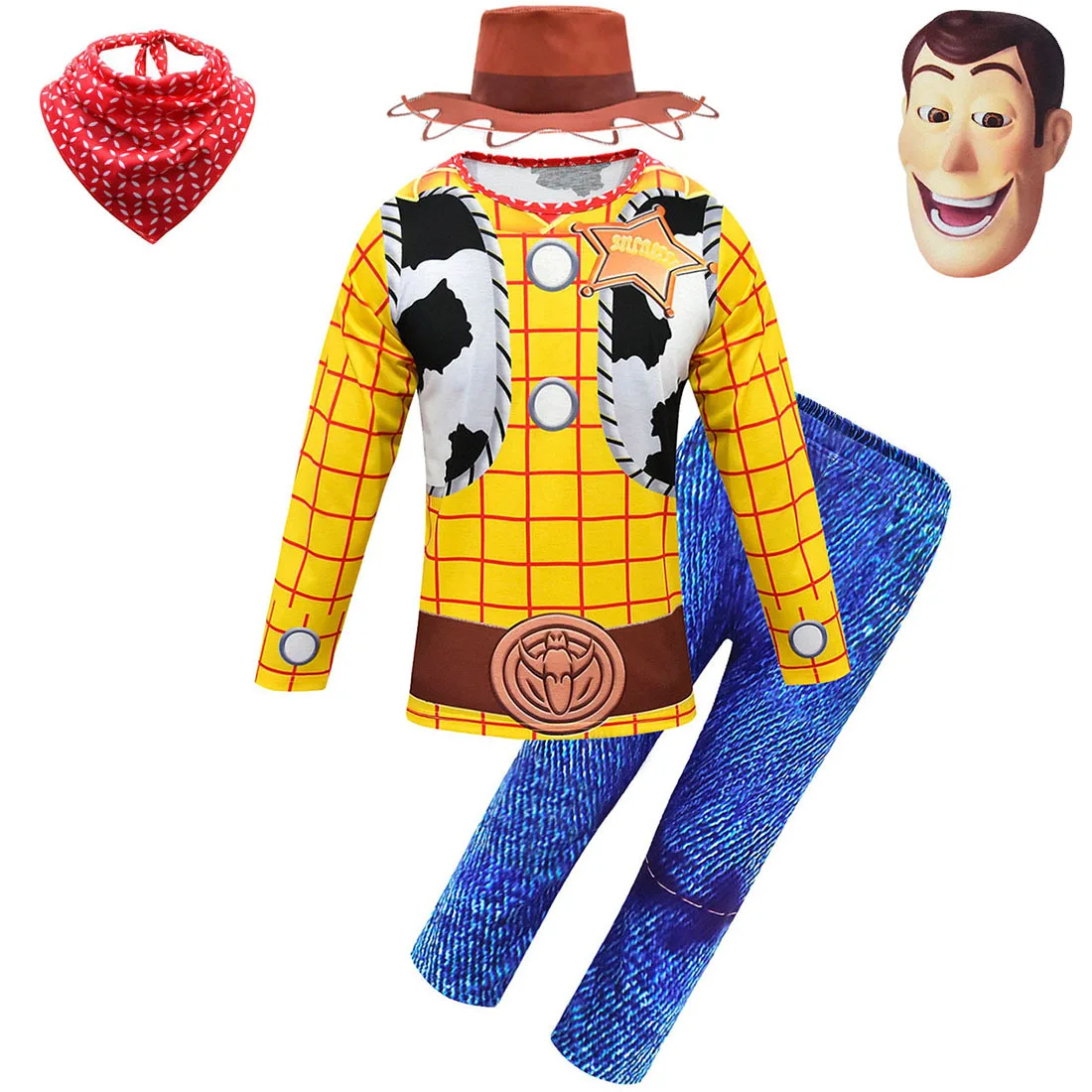 Детский карнавальный костюм для мальчиков «История игрушек», топ с длинными рукавами и длинные штаны, комплект для мальчиков «Вуди», косплей на Хэллоуин