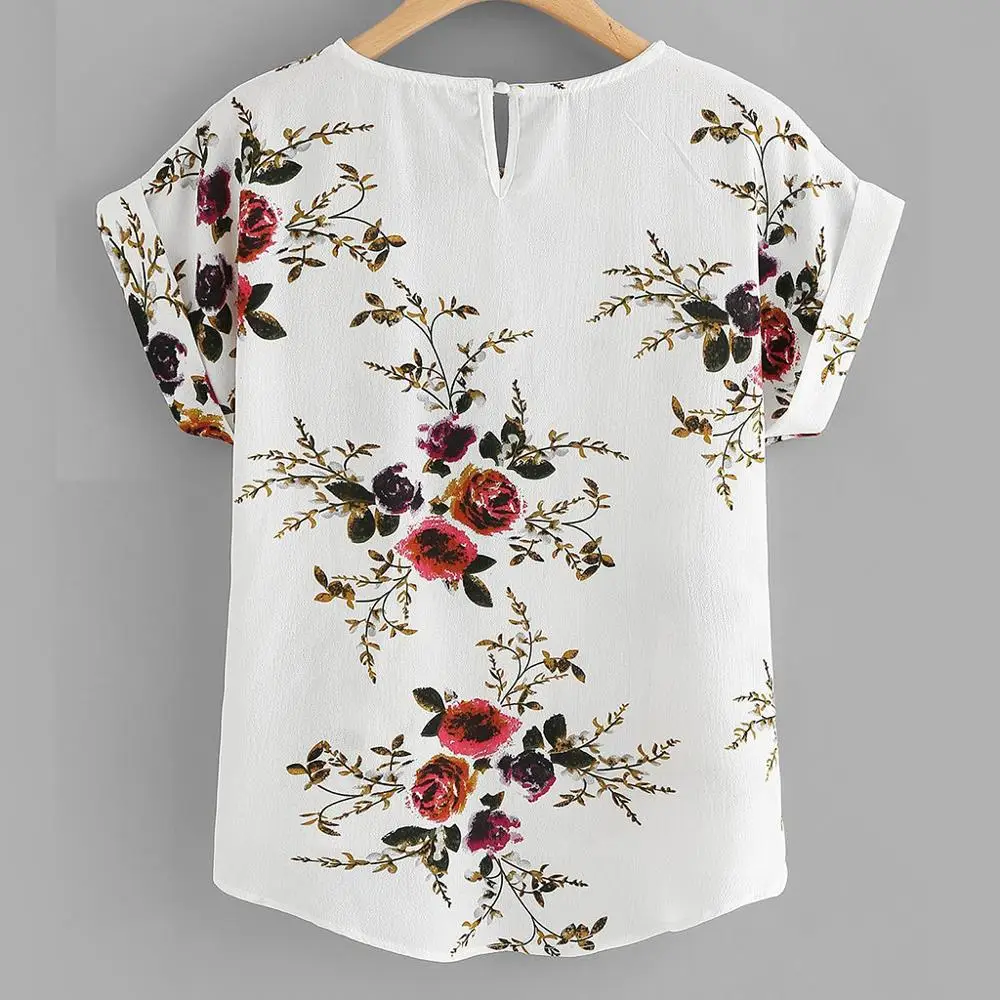 Summer Fashion Floral Print Blouse Pullover Ladies O-Neck Tee Tops Female Women's Short Sleeve Shirt Blusas Femininas Clothing 4