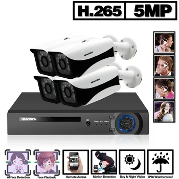 

POE Home Cctv Monitoring Camera Security System Kit 4ch Nvr Outdoor waterproof House Cctv Video Surveillance Cameras 5mp