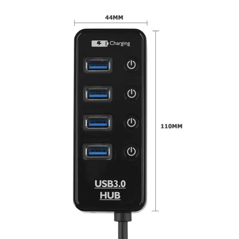 Высокоскоростной USB 3,0 концентратор 5 Гбит/с 4 порта 2.4A/1A 1 USB умный зарядный порт адаптер с индивидуальным переключателем ВКЛ/ВЫКЛ порта черный