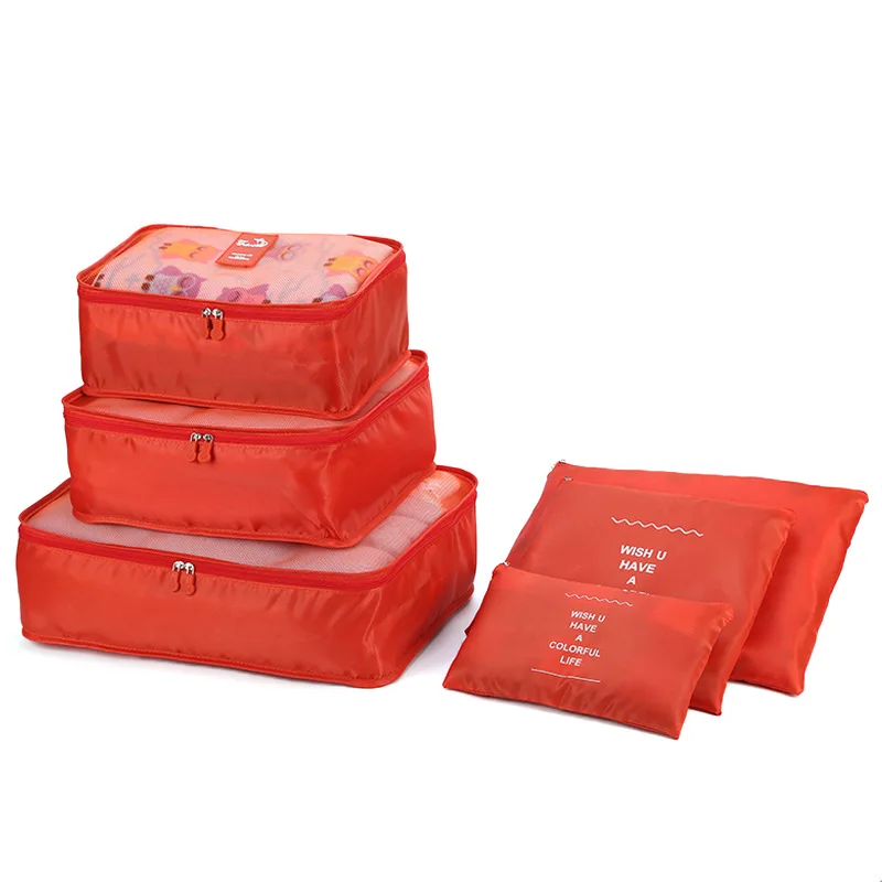 Новая цветная сумка для путешествий, 6 комплектов одежды, отделочная посылка, переносная сетчатая коробка для хранения, органайзер для багажа, упаковка, куб - Цвет: Orange