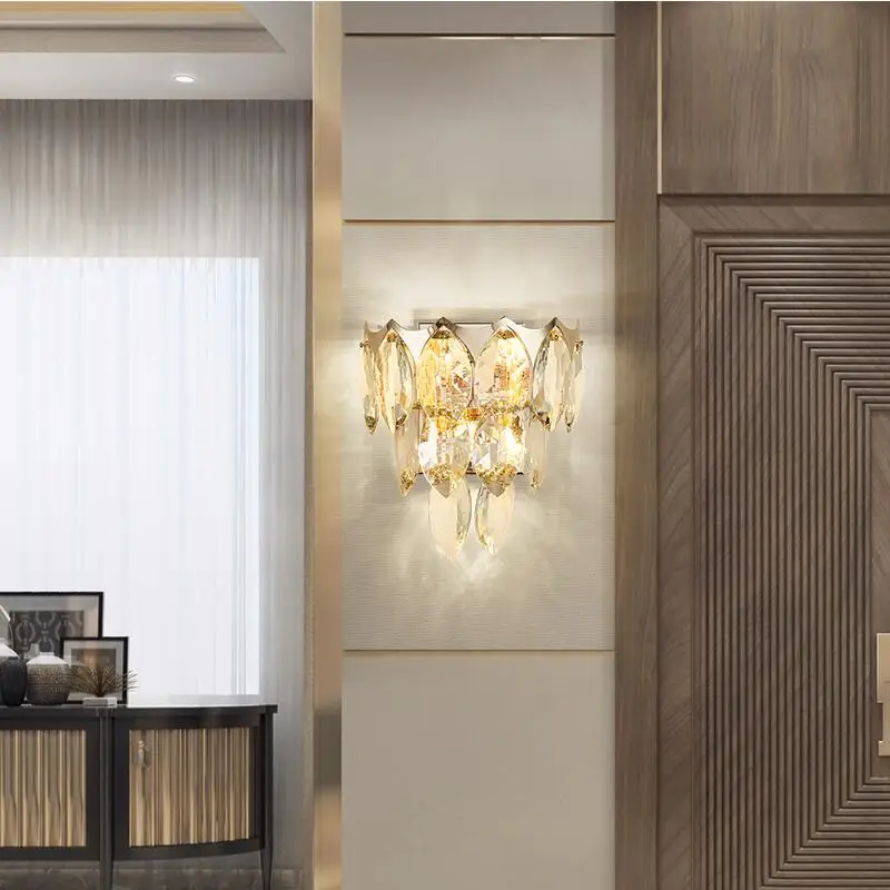 Золотой Кристалл K9 настенный светильник для гостиной простой отель спальня прикроватный светильник светодиодный фоновый настенный светильник