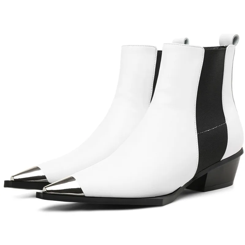 MStacchi/женские ботинки челси; botas mujer invierno; коллекция года; ботильоны из коровьей кожи с острым носком на каблуке; женская обувь с металлическим украшением
