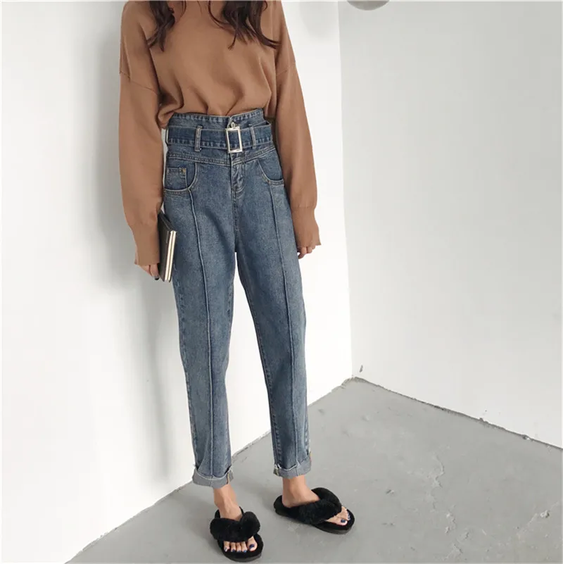 

JUJULAND boyfriend jeans woman loose jeans blue mom pants jeans women casual high street jean femme 8517