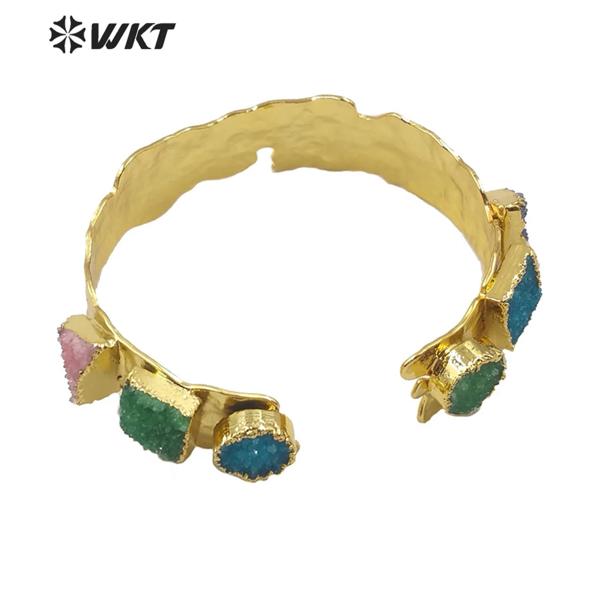 

WT-B515 WKT Natural Stone Bangle Geometry Druzy Quartz Bangle Gold Electroplated Adjustable Women Fashion Bracelet Jewelry