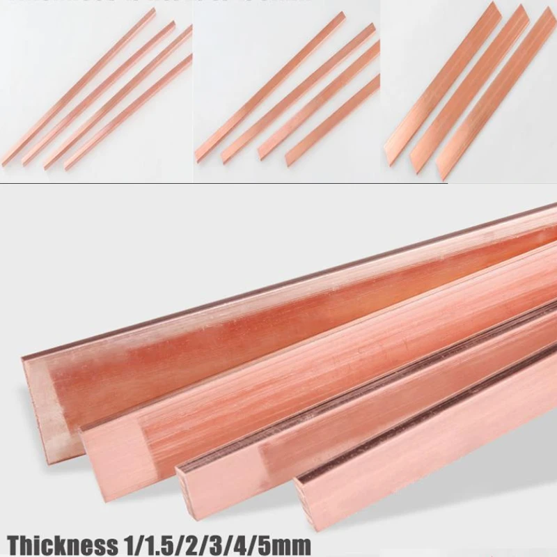 1pc 1/1.5/2/3/4/5 mm Thickness Copper Strip 99% Pure Metal Sheet  Purple Cu Flat Bar 250mm length Industry DIY Plate for CNC