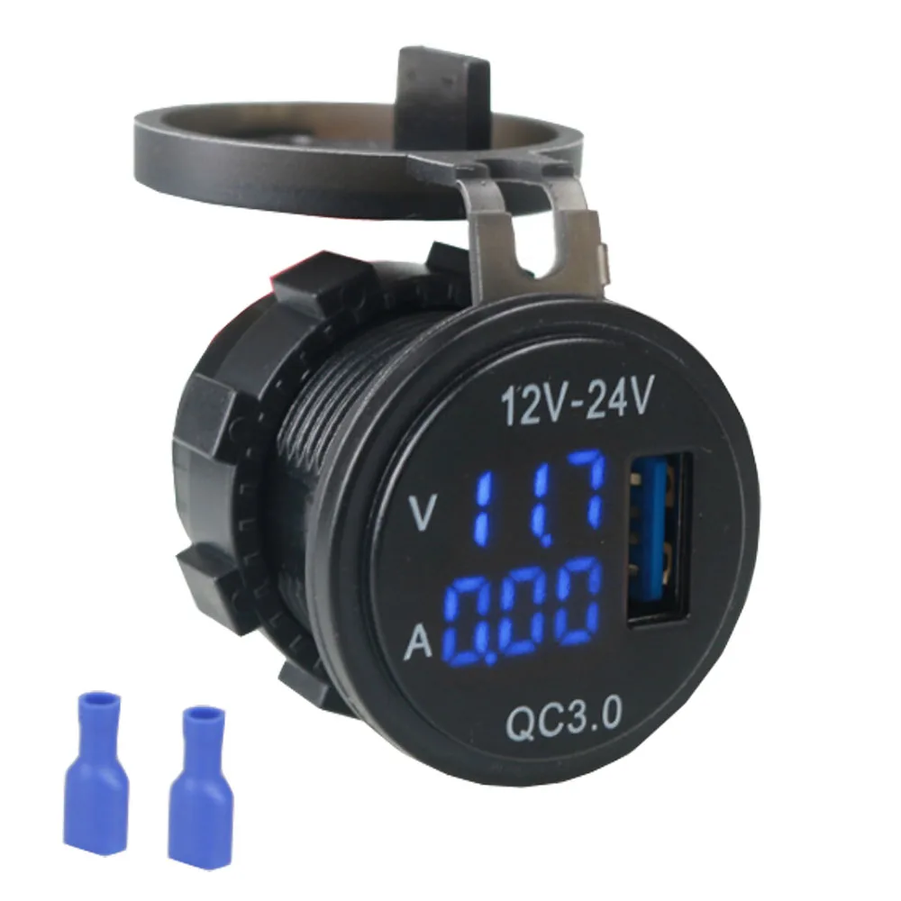 USB 차량용 충전기 소켓 듀얼 3.0 포트, 고속 충전 12V, 24V 자동차 어댑터, LED 디지털 전압계 터치 스위치, 마린..